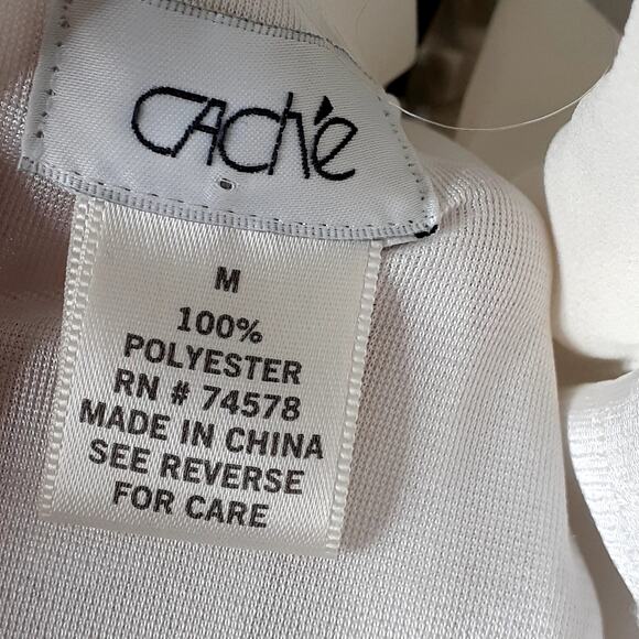 Cache Cocktail Party Mini Dress Size Medium White Tan Silver Side Neck Tie - Picture 2 of 6